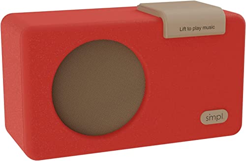 SMPL One-Touch Music Player, Audiobooks + MP3, Quality-Sound, Durable Wooden Encloser with Retro Look, 4GB USB with 40 Nostalgic Hits Included, Live Technical Support (Red, Music Player)