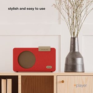 SMPL One-Touch Music Player, Audiobooks + MP3, Quality-Sound, Durable Wooden Encloser with Retro Look, 4GB USB with 40 Nostalgic Hits Included, Live Technical Support (Red, Music Player)