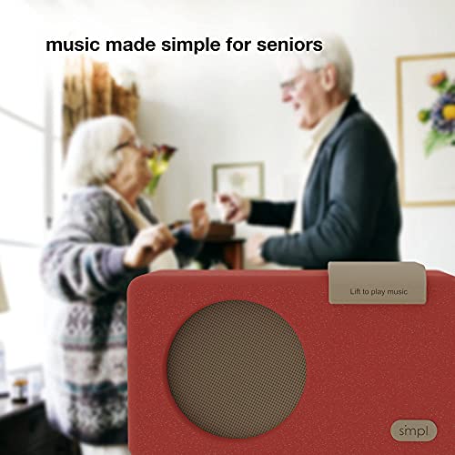 SMPL One-Touch Music Player, Audiobooks + MP3, Quality-Sound, Durable Wooden Encloser with Retro Look, 4GB USB with 40 Nostalgic Hits Included, Live Technical Support (Red, Music Player)