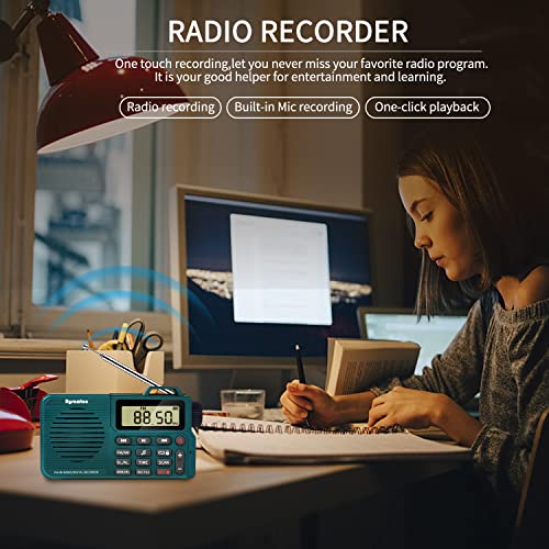 Rysamton Portable AM/FM Radio, Digital Radio Recorder, Bluetooth 5.0 Radio Speaker, Alarm and Sleep Function, 12/24H Time Display with Large Digital Display