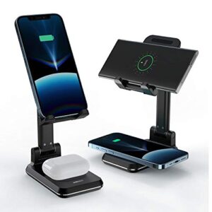 MEISO 2 in 1 Wireless Charger, Dual Wireless Charging Desk Phone Stand, 10W Qi Fast-Charging Dock for iPhone 12/11/MAX/XS/XR/X/8,AirPods/Pro,Samsung Galaxy S21/S20/S10/S9