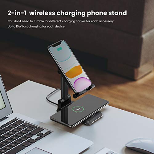 MEISO 2 in 1 Wireless Charger, Dual Wireless Charging Desk Phone Stand, 10W Qi Fast-Charging Dock for iPhone 12/11/MAX/XS/XR/X/8,AirPods/Pro,Samsung Galaxy S21/S20/S10/S9