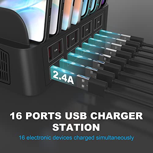 RUANSZZ Charging Station for Multiple Devices 150W 16 Ports Family USB Charger Station Convenient Charging Dock Compatible with Cellphone Tablets Kindle and Other Electronic (NO Charging Cable)