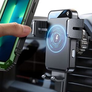 Wireless Car Charger,【1s Auto-Clamping & Never Fall Off】 15W Qi Fast Charging, Air Vent Car Phone Mount Wireless Charging for iPhone 13 Pro Max/13Pro/13/12/11, Samsung Galaxy S22 Ultra/S22/S21, etc