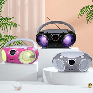 SINGING WOOD CD Boombox Portable/w Bluetooth USB MP3 Player AM/FM Radio AUX Headset Jack LED Backlit (Phantom Black)