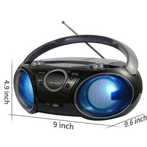 SINGING WOOD CD Boombox Portable/w Bluetooth USB MP3 Player AM/FM Radio AUX Headset Jack LED Backlit (Phantom Black)