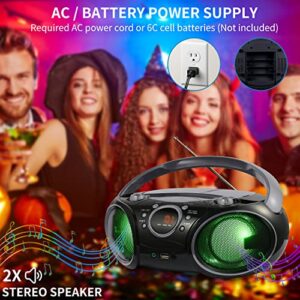 SINGING WOOD CD Boombox Portable/w Bluetooth USB MP3 Player AM/FM Radio AUX Headset Jack LED Backlit (Phantom Black)