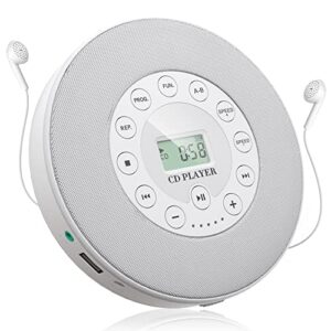 wokalon walkman cd player portable with radio,small personal portable cd player with headphones speakers,rechargeable discman kpop music compact cd players for kids home car,2000mah,anti-skip(white)