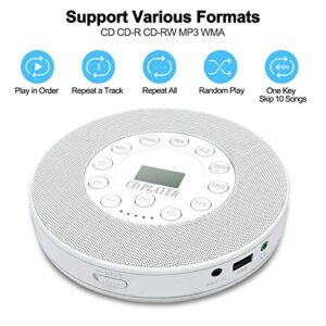 WOKALON Walkman CD Player Portable with Radio,Small Personal Portable CD Player with Headphones Speakers,Rechargeable Discman Kpop Music Compact CD Players for Kids Home Car,2000mAh,Anti-Skip(White)