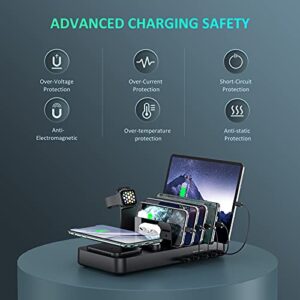 8 in 1 Wireless Charging Station for Multiple Devices, Charging Dock with AirPods iWatch Stand, 10W Wireless Charger and 9 Short Mixed Cables for iPhone/iPad/Android/Tablets-Blcak