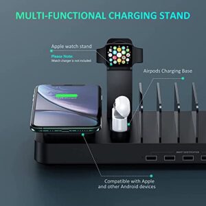 8 in 1 Wireless Charging Station for Multiple Devices, Charging Dock with AirPods iWatch Stand, 10W Wireless Charger and 9 Short Mixed Cables for iPhone/iPad/Android/Tablets-Blcak