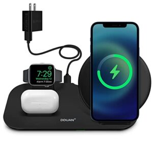dduan wireless charging station, 3 in 1 qi fast wireless charger compatible for iphone 14/13/12/11/pro/max/xr/xs/xs max/x/8, charging stand for apple watch se/8/7/6/5/4/3 and airpods 2/3/pro/pro 2