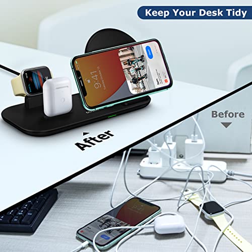 DDUAN Wireless Charging Station, 3 in 1 Qi Fast Wireless Charger Compatible for iPhone 14/13/12/11/Pro/Max/XR/XS/XS Max/X/8, Charging Stand for Apple Watch SE/8/7/6/5/4/3 and AirPods 2/3/Pro/Pro 2