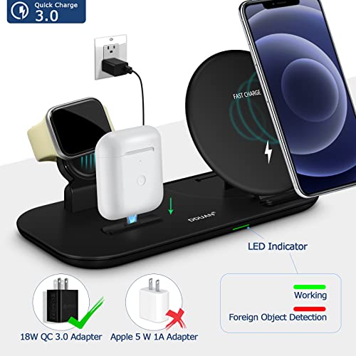 DDUAN Wireless Charging Station, 3 in 1 Qi Fast Wireless Charger Compatible for iPhone 14/13/12/11/Pro/Max/XR/XS/XS Max/X/8, Charging Stand for Apple Watch SE/8/7/6/5/4/3 and AirPods 2/3/Pro/Pro 2
