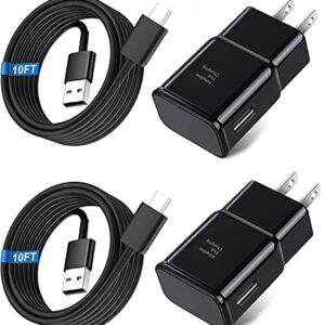 Adaptive Fast Charger Type C Cable Kit Compatible Samsung Galaxy S8/S9/S10/S10 Plus/S10E/ S20/S20 Plus/S21/S22/S22 Plus/S23 Ultra/Note 8/Note 9/Note 10 Power Adapter&Long 10ft USB Type C Cable(2 Pack)