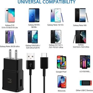 Adaptive Fast Charger Type C Cable Kit Compatible Samsung Galaxy S8/S9/S10/S10 Plus/S10E/ S20/S20 Plus/S21/S22/S22 Plus/S23 Ultra/Note 8/Note 9/Note 10 Power Adapter&Long 10ft USB Type C Cable(2 Pack)