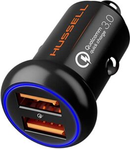 hussell car charger adapter for cigarette lighter – fast charge, mini, aluminum, portable 3.0 car chargers with dual usb ports – compatible with iphone, android, samsung galaxy – stocking stuffers
