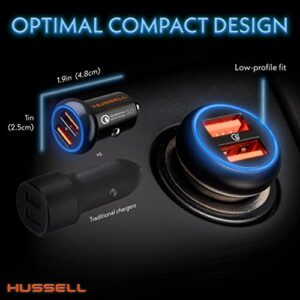 Hussell Car Charger Adapter for Cigarette Lighter - Fast Charge, Mini, Aluminum, Portable 3.0 Car Chargers with Dual USB Ports - Compatible with iPhone, Android, Samsung Galaxy - Stocking Stuffers