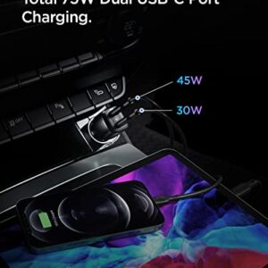 Spigen USB C Car Charger 75W Dual Ports PPS 45W PD 30W Super Fast Charge Car Adapter for Galaxy S23 Ultra Plus S22 S21 Note 20 Z Flip Fold 4 3 iPhone 14 13 Pro Max Mini 12 Pixel 7 Pro MacBook Air iPad