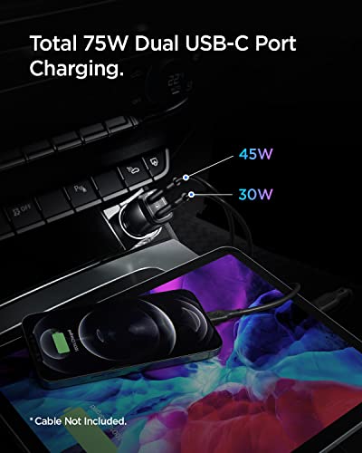 Spigen USB C Car Charger 75W Dual Ports PPS 45W PD 30W Super Fast Charge Car Adapter for Galaxy S23 Ultra Plus S22 S21 Note 20 Z Flip Fold 4 3 iPhone 14 13 Pro Max Mini 12 Pixel 7 Pro MacBook Air iPad