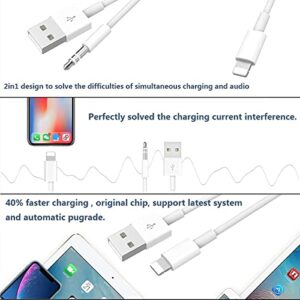 [Apple MFi Certified]2 in 1 Audio Charging Cable Compatible with iPhone,Lightning to 3.5mm Aux Cord Audio Jack Works with Car Stereo Speaker Headphone Car Charger Support iPhone 12/11/11 Pro/XS/XR/8/7