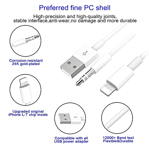 [Apple MFi Certified]2 in 1 Audio Charging Cable Compatible with iPhone,Lightning to 3.5mm Aux Cord Audio Jack Works with Car Stereo Speaker Headphone Car Charger Support iPhone 12/11/11 Pro/XS/XR/8/7