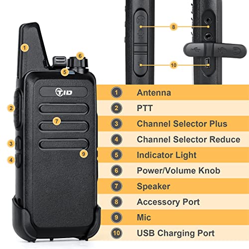 TIDRADIO TD-M8s Radios Walkie Talkies for Adults Long Range,Rechargeable Two Way Radio with Earpieces,6 Way Multi Gang Charger and Wireless Programmer,for School Church Restaurant Business (6 Pack)