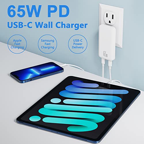 SANKTON 65W 2 Port Foldable USB C Slim Wall Charger with Intelligent Power Allocation, Fast PD GaN Charger for iPhone, Samsung, MacBook Pro/Air, iPad, Laptops, White