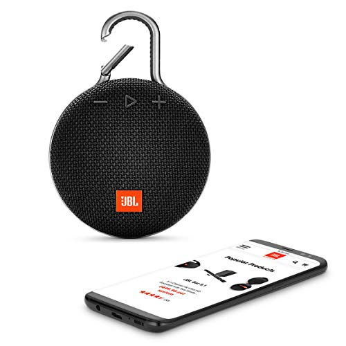 JBL Clip 3 Portable IPX7 Waterproof Wireless Bluetooth Speaker with Built-in Carabiner, Noise-Canceling Speakerphone and Microphone, Black (Renewed)