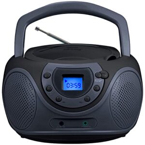 hplay gummy p16 portable cd player boombox am fm digital tuning radio, aux line-in, headphone jack, foldable carrying handle (space grey)