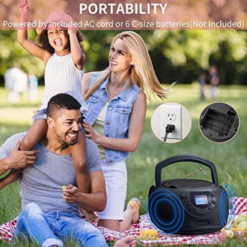 hPlay Gummy P16 Portable CD Player Boombox AM FM Digital Tuning Radio, Aux Line-in, Headphone Jack, Foldable Carrying Handle (Space Grey)