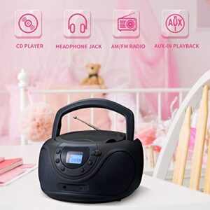 hPlay Gummy P16 Portable CD Player Boombox AM FM Digital Tuning Radio, Aux Line-in, Headphone Jack, Foldable Carrying Handle (Space Grey)