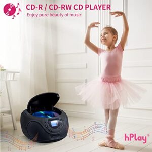 hPlay Gummy P16 Portable CD Player Boombox AM FM Digital Tuning Radio, Aux Line-in, Headphone Jack, Foldable Carrying Handle (Space Grey)