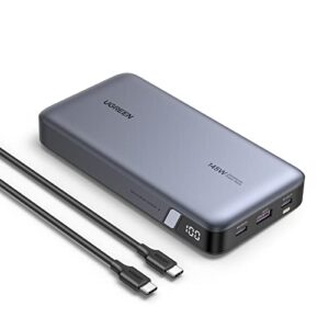 ugreen 145w power bank for laptop, 25000mah portable charger with usb-c fast charging, 3-port, digital display, fast recharge, compatible with macbook pro, iphone 14 series, samsung, airpods, and more