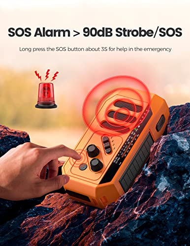 FORTECLEAR 5000mAh Hand Crank Solar Emergency Radio, 3W LED Flashlight/Reading Lamp Weather Radio, NOAA/AM/FM Portable Radio Indoor and Outdoor, SOS Alarm and Phone Charge, Survival Gear for Hurricane