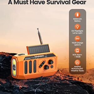 FORTECLEAR 5000mAh Hand Crank Solar Emergency Radio, 3W LED Flashlight/Reading Lamp Weather Radio, NOAA/AM/FM Portable Radio Indoor and Outdoor, SOS Alarm and Phone Charge, Survival Gear for Hurricane