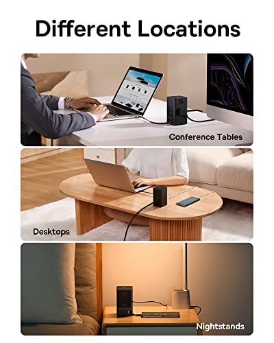 USB C Charger Baseus PowerCombo Tower 65W, 6-in1 Charging Station with Retractable USB-C Cable, 3 Outlets, USB A USB C Ports, Surge Protector Power Strip for MacBook, iPhone, Laptop, Multiple Devices