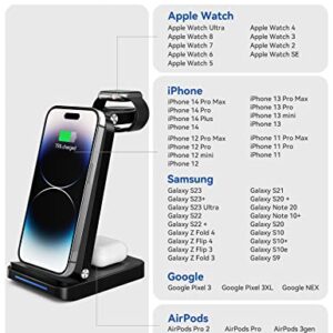 ELEGRP Wireless Charging Station, 3 in 1 Wireless Charger, Foldable Compact Size for iPhone 14/13/12/11/Pro/Max/SE/8 and Android Samsung and Pixel Phone, iWatch and Airpods (with 18w Adapter)
