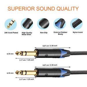 tisino 1/4 inch TRS Cable, Quarter inch 1/4 TRS to TRS Balanced Stereo Audio Cable Male to Male Pro Interconnect Cable, Nylon Braid - 3 FT