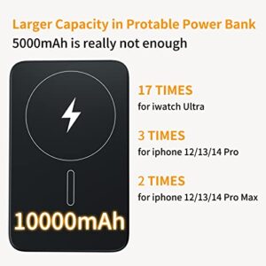 Lyare Magnetic Wireless Power Bank - 10000mAh 3 in 1 Wireless Charging Station PD 18W Fast Wireless Mag-Safe Charger Battery Pack for iPhone 14 13 12 Pro, iWatch Ultra/8/7/6/5/4/3/2（Only iWatch）