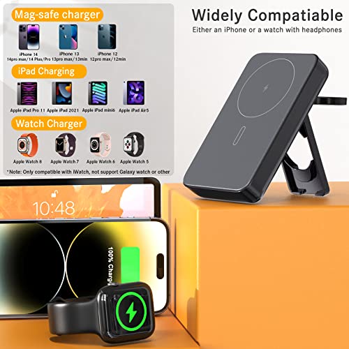 Lyare Magnetic Wireless Power Bank - 10000mAh 3 in 1 Wireless Charging Station PD 18W Fast Wireless Mag-Safe Charger Battery Pack for iPhone 14 13 12 Pro, iWatch Ultra/8/7/6/5/4/3/2（Only iWatch）