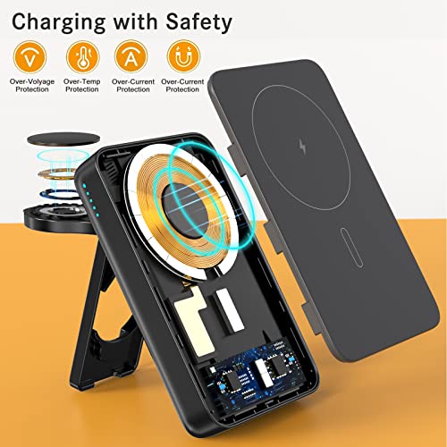 Lyare Magnetic Wireless Power Bank - 10000mAh 3 in 1 Wireless Charging Station PD 18W Fast Wireless Mag-Safe Charger Battery Pack for iPhone 14 13 12 Pro, iWatch Ultra/8/7/6/5/4/3/2（Only iWatch）