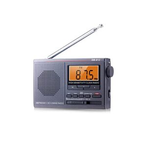 Portable AM FM SW 12 Bands Shortwave Radio, Small Walkman Digital Radio, Time Setting with Auto Power On/Off, High/Low Tone Mode, Build-in Speaker and Earphone Jack, Powered by DC or 2AA Battery