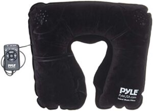 pyle portable and comfortable travel music pillow – neck support w/ rechargeable battery dual speaker bluetooth connectivity and remote control for wireless streaming at home office traveling – pits18