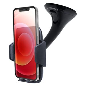 hypergear car windshield phone mount holder [hands free] compatible for iphone 14/13/12/pro/pro max, galaxy s23/s22/s21, note 20 & more [black] 13605