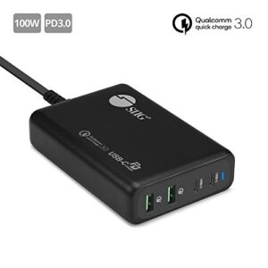 SIIG 4 Port 100W USB-C Charging Station, 2X USB C, 2X USB Type-A, PD & QC 3.0 Combo Charger for Laptop and Mobile Devices, Black (AC-PW1N11-S1)