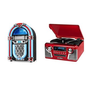victrola nostalgic wood countertop jukebox with built-in bluetooth silver & 50’s retro bluetooth record player & multimedia center with built-in speakers | red