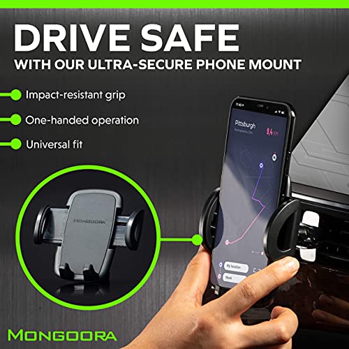 Mongoora Air Vent Car Phone Mount Holder - Locking Cell Phone Car Mount Universal for Any Smartphone, iPhone, Android - Clip On Car Phone Holder for Dashboard - Stocking Stuffers, White Elephant Gift