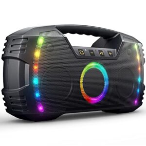 portable bluetooth speaker, 40w(60w peak)stereo loud sound, ipx7 waterproof speaker with beat-driven lights,deep bass, bluetooth 5.3 wireless pairs, 10000mah battery for outdoor, party, camping gifts