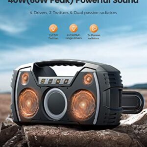 Portable Bluetooth Speaker, 40W(60W peak)Stereo Loud Sound, IPX7 Waterproof Speaker with Beat-Driven Lights,Deep Bass, Bluetooth 5.3 Wireless Pairs, 10000mAh Battery for Outdoor, Party, Camping Gifts